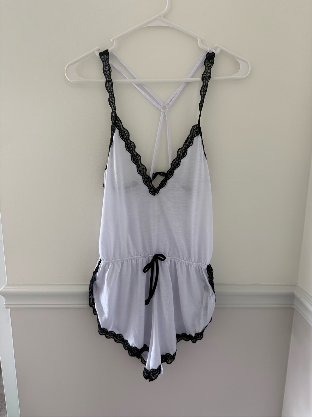 White Romper with Black Lace Accents - Women's Intimates
